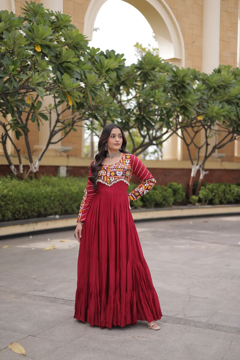 Lw 9355 Rayon With Gamthi Embroidered Work Navratri Gown Collections